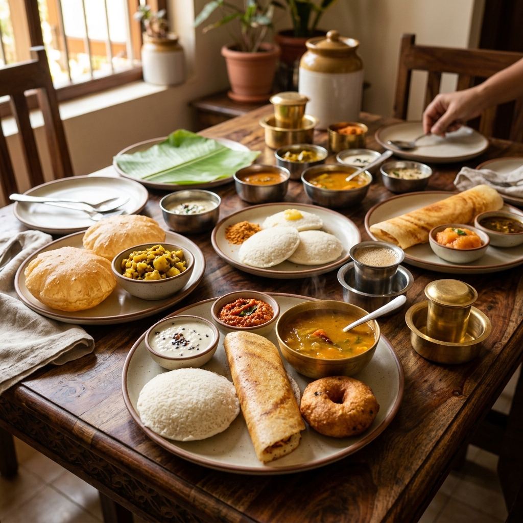 Delicious South Indian food spread at Kumar Tiffin's